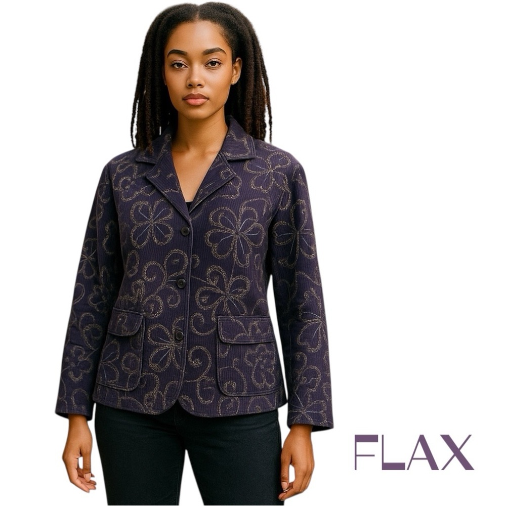 FLAX Womens Purple Floral Button-Front Jacket